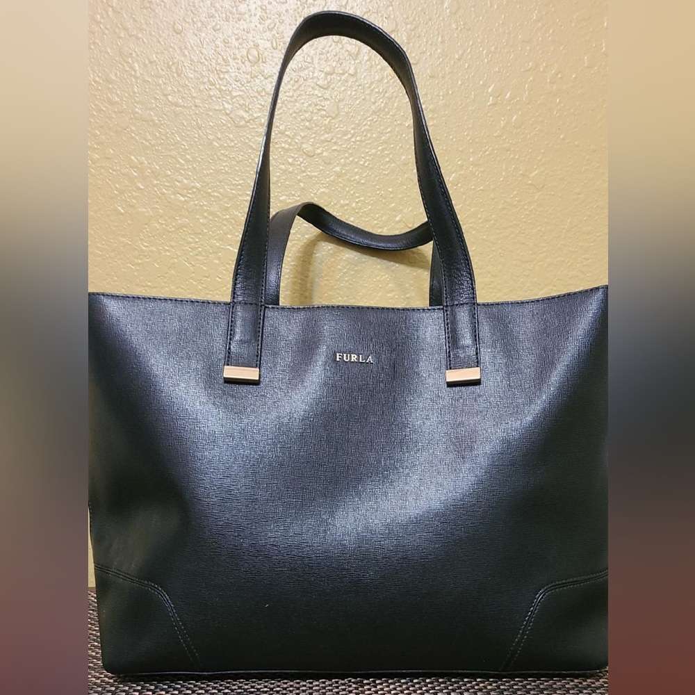 Large black Furla leather tote bag